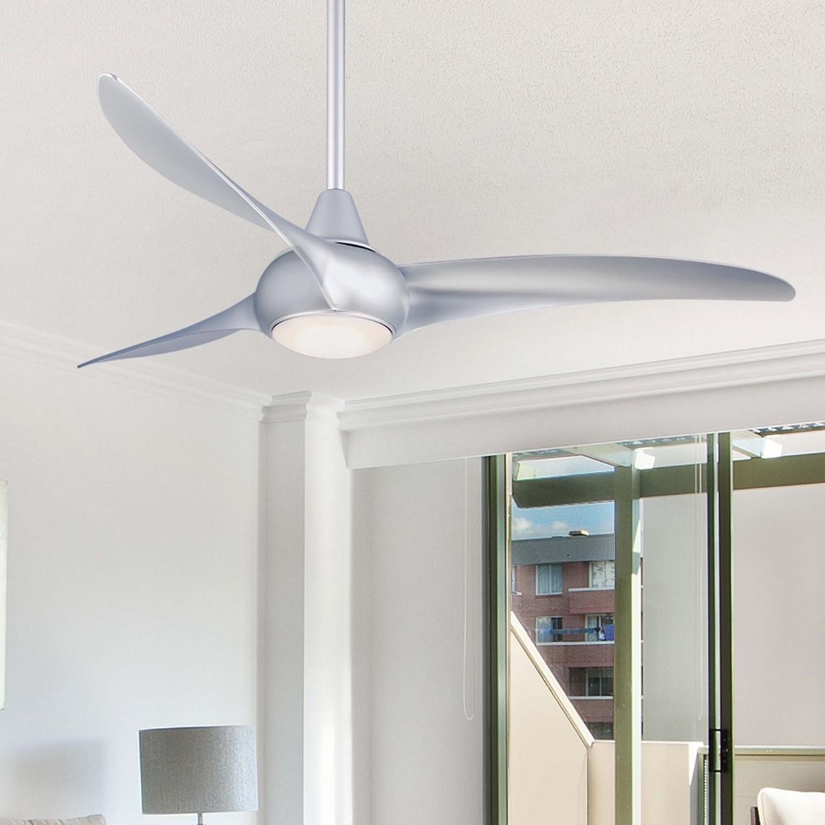 Light Wave LED 52" Silver Modern Ceiling Fan with Light and Remote - Bees Lighting