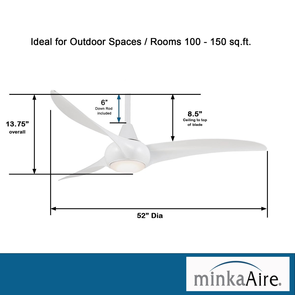 Light Wave LED 52" White Modern Ceiling Fan with Light and Remote - Bees Lighting