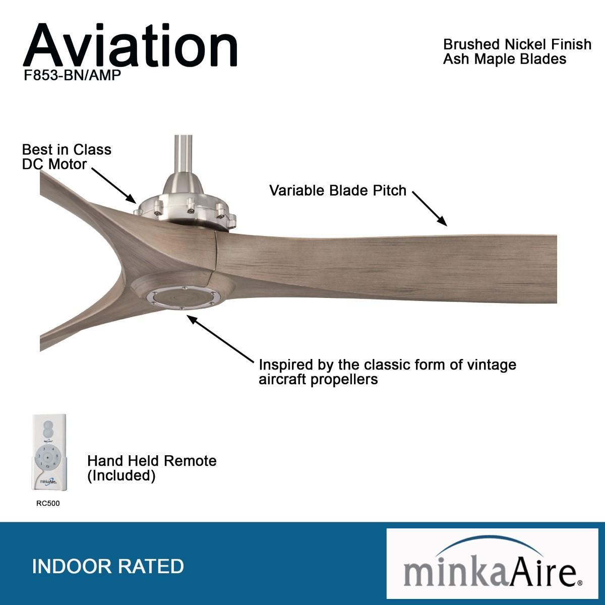 Aviation 60" Brushed Nickel and Ash Maple Indoor Ceiling Fan with Remote - Bees Lighting
