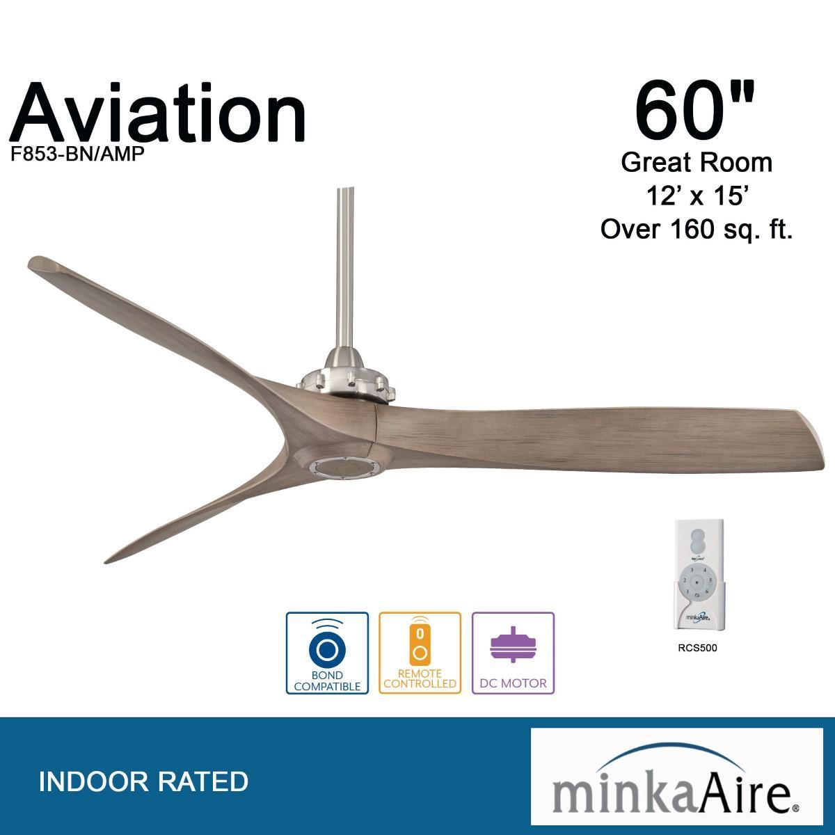 Aviation 60" Brushed Nickel and Ash Maple Indoor Ceiling Fan with Remote - Bees Lighting