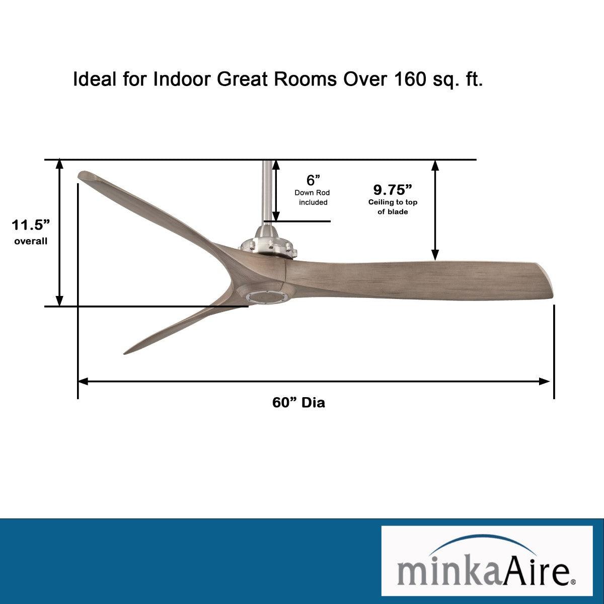Aviation 60" Brushed Nickel and Ash Maple Indoor Ceiling Fan with Remote - Bees Lighting
