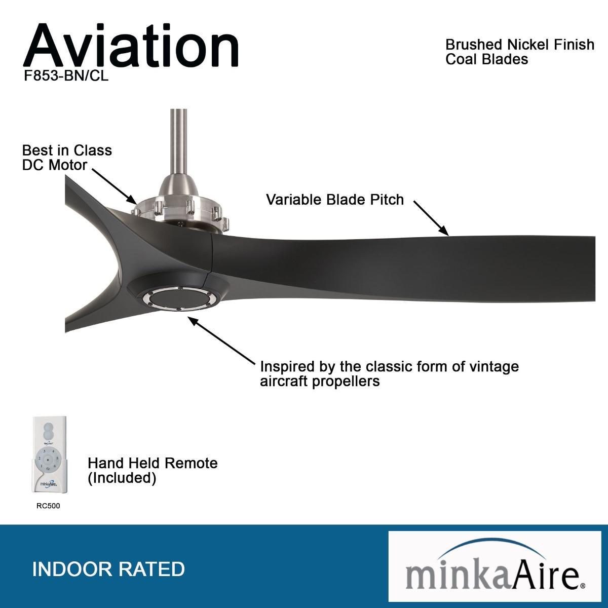 Aviation 60" Brushed Nickel and Coal Indoor Ceiling Fan with Remote - Bees Lighting