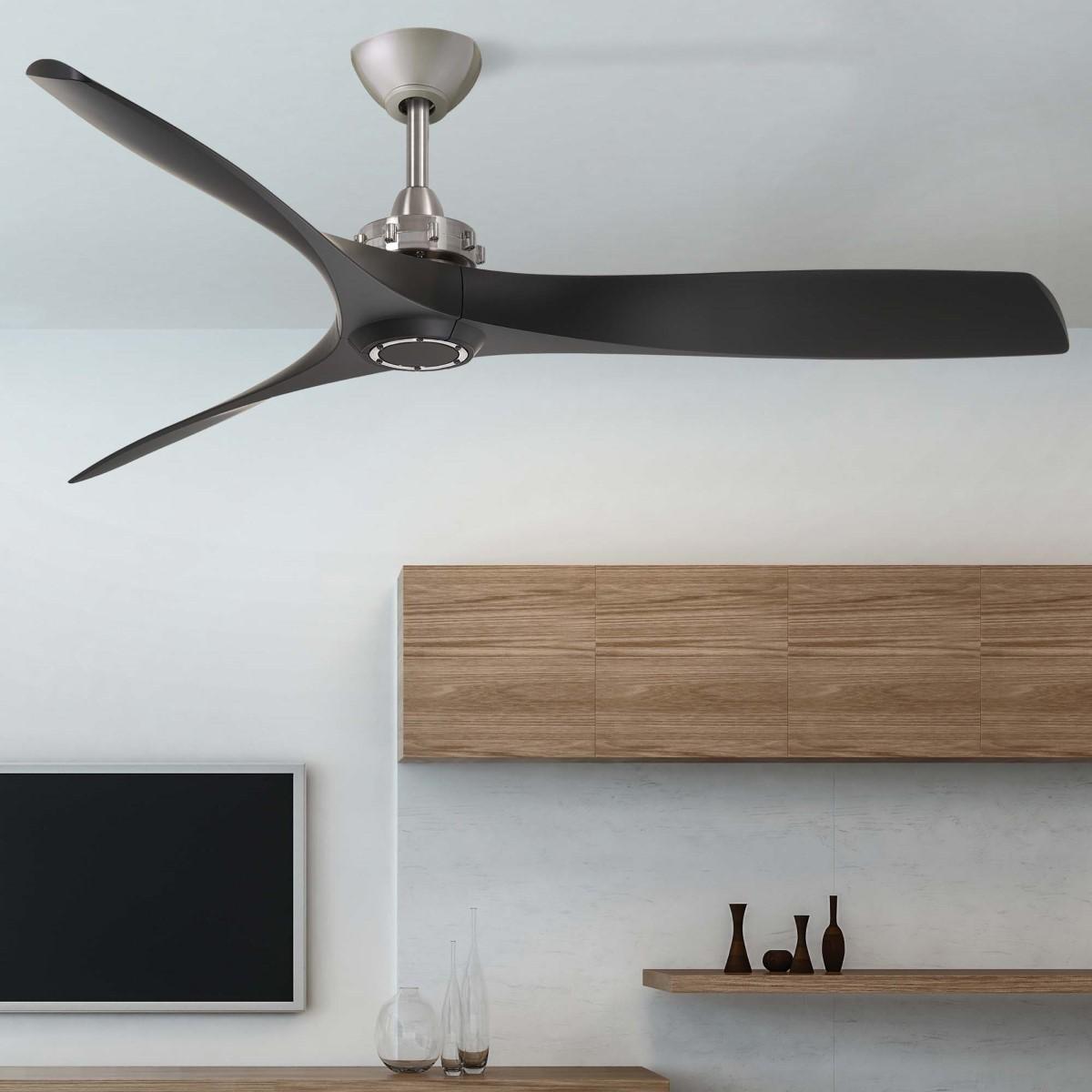 Aviation 60" Brushed Nickel & Black Coal Indoor Ceiling Fan with Remote - Bees Lighting