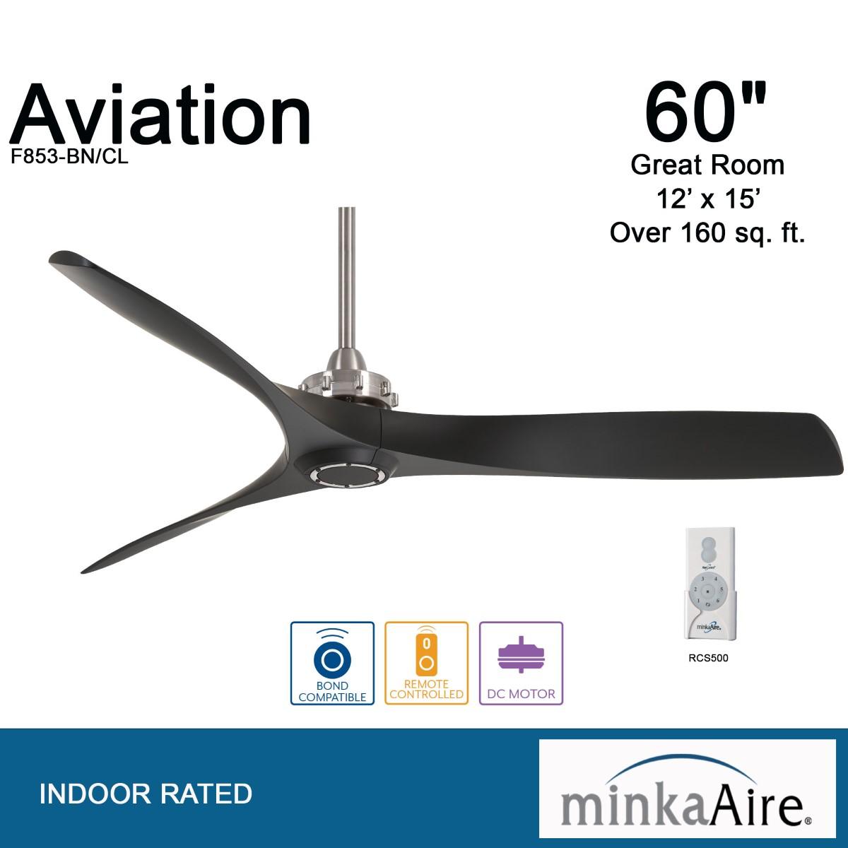 Aviation 60" Brushed Nickel & Black Coal Indoor Ceiling Fan with Remote - Bees Lighting