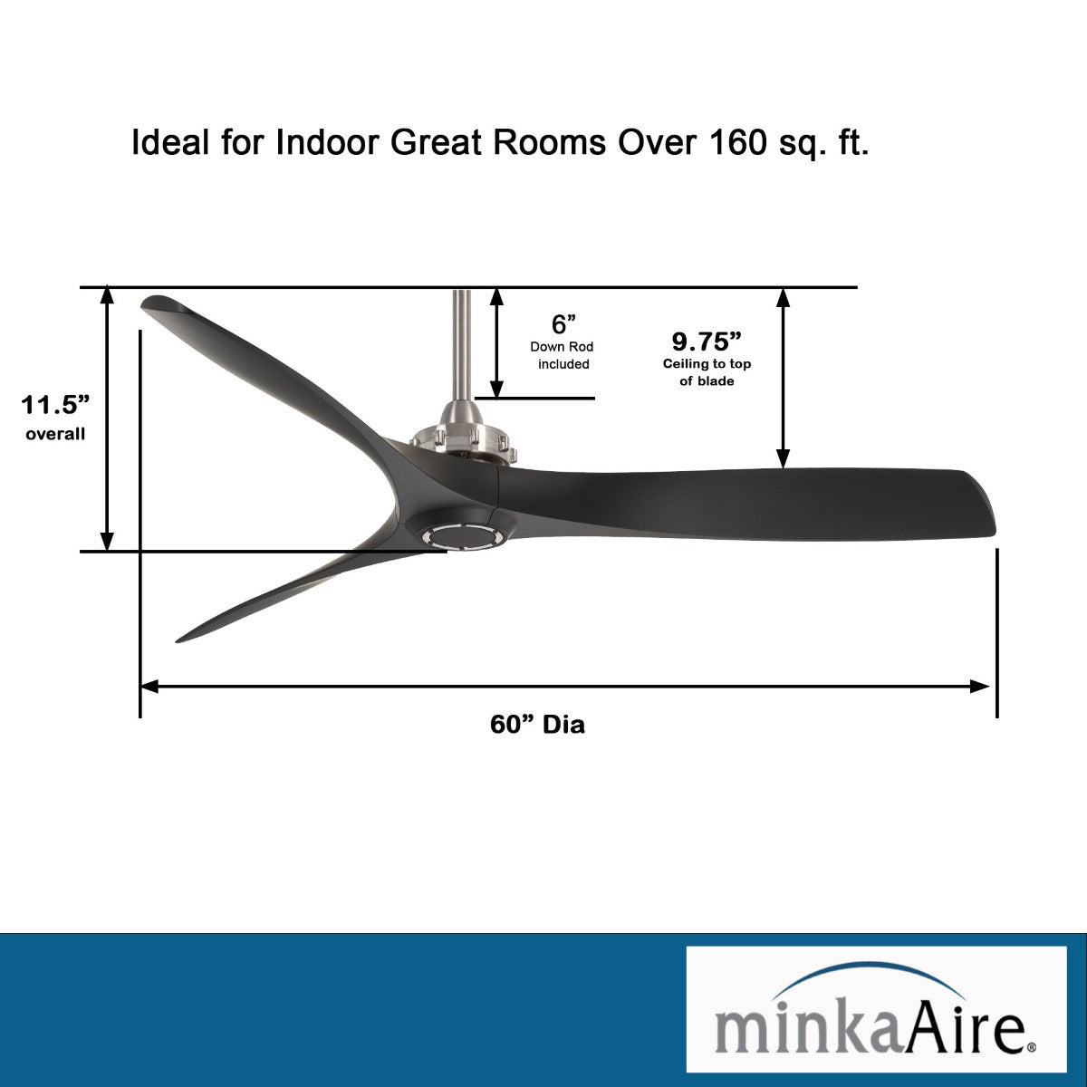 Aviation 60" Brushed Nickel & Black Coal Indoor Ceiling Fan with Remote - Bees Lighting
