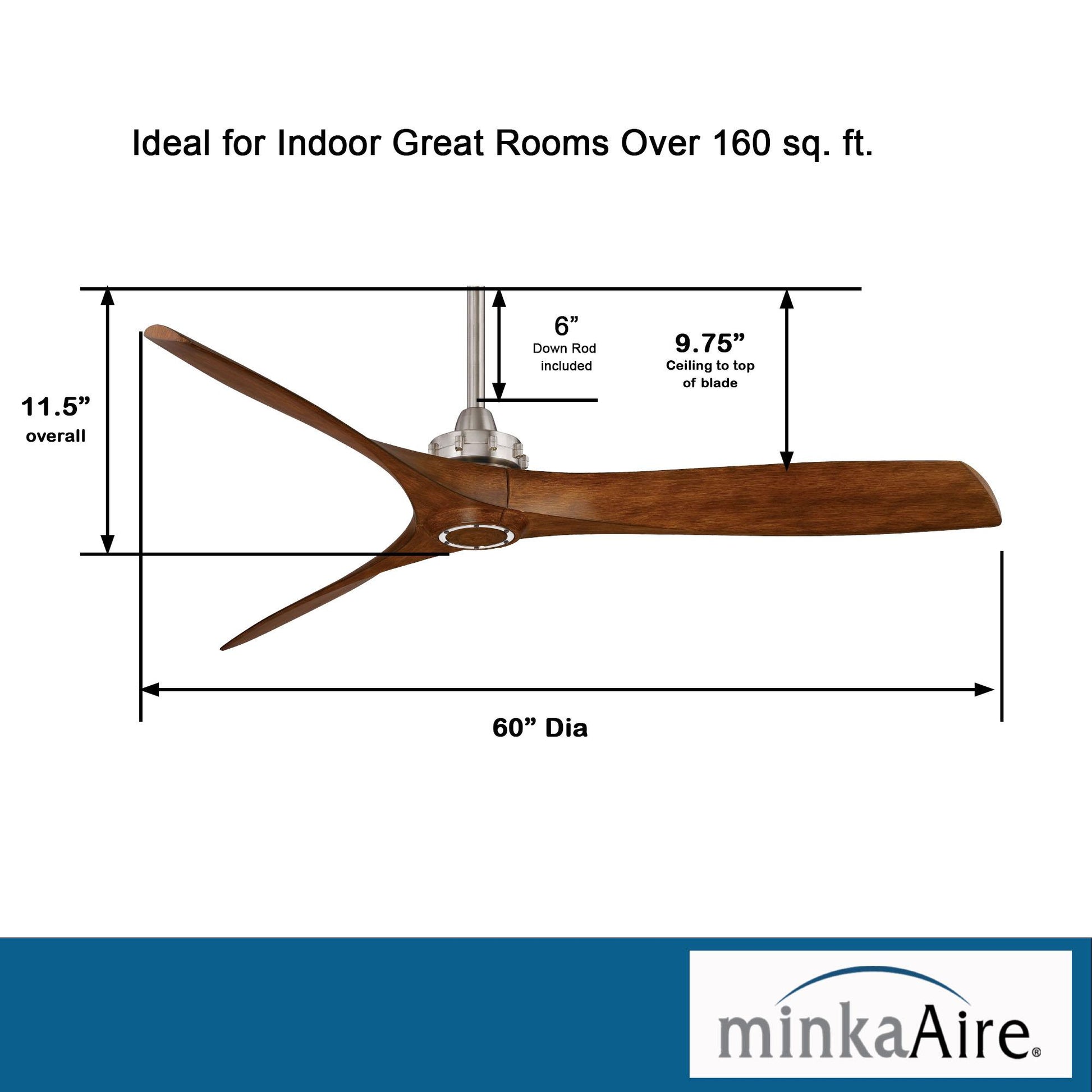 Aviation 60" Brushed Nickel & Distressed Koa Indoor Ceiling Fan with Remote - Bees Lighting
