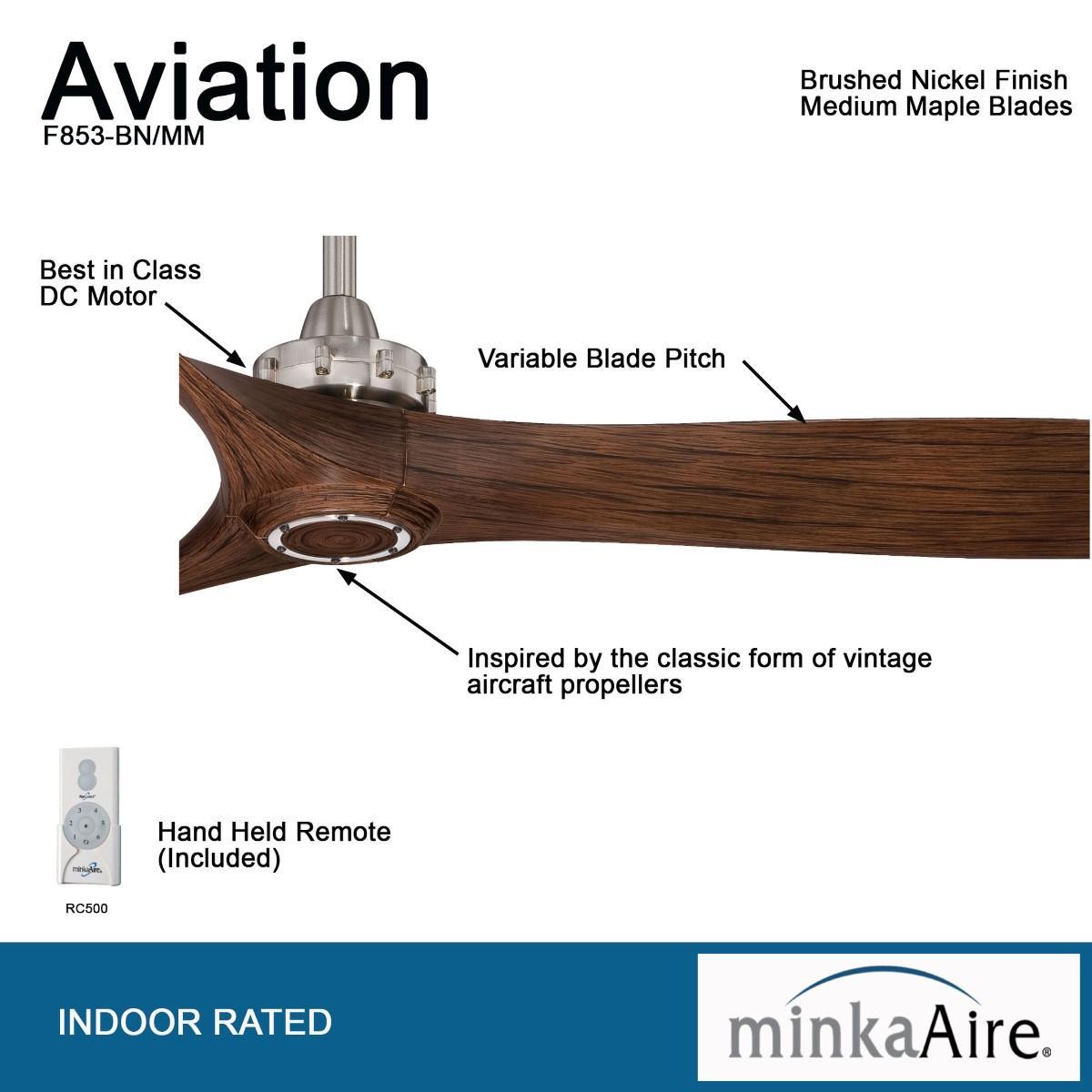 Aviation 60" Brushed Nickel and Medium Maple Indoor Ceiling Fan with Remote - Bees Lighting