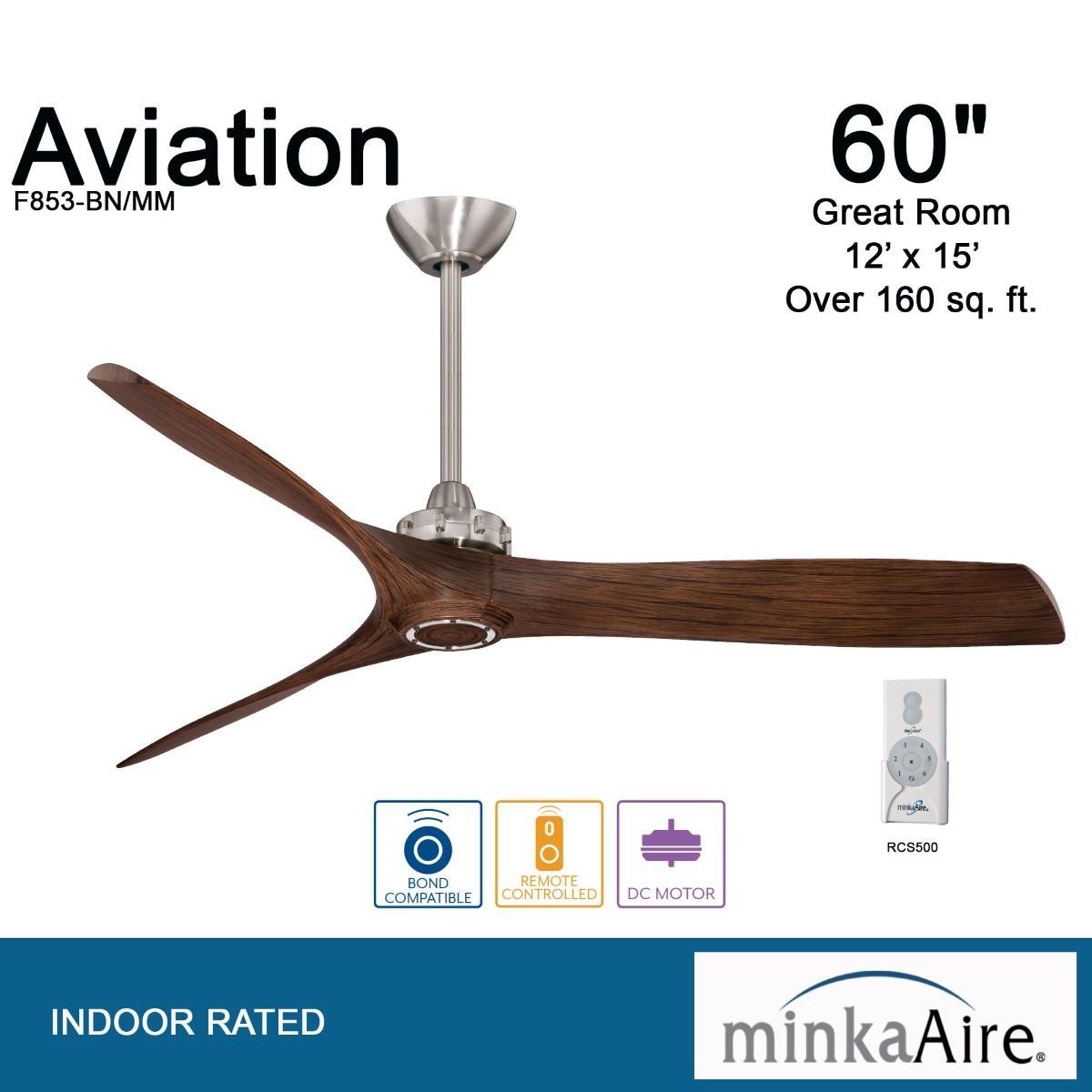 Aviation 60" Brushed Nickel and Medium Maple Indoor Ceiling Fan with Remote - Bees Lighting