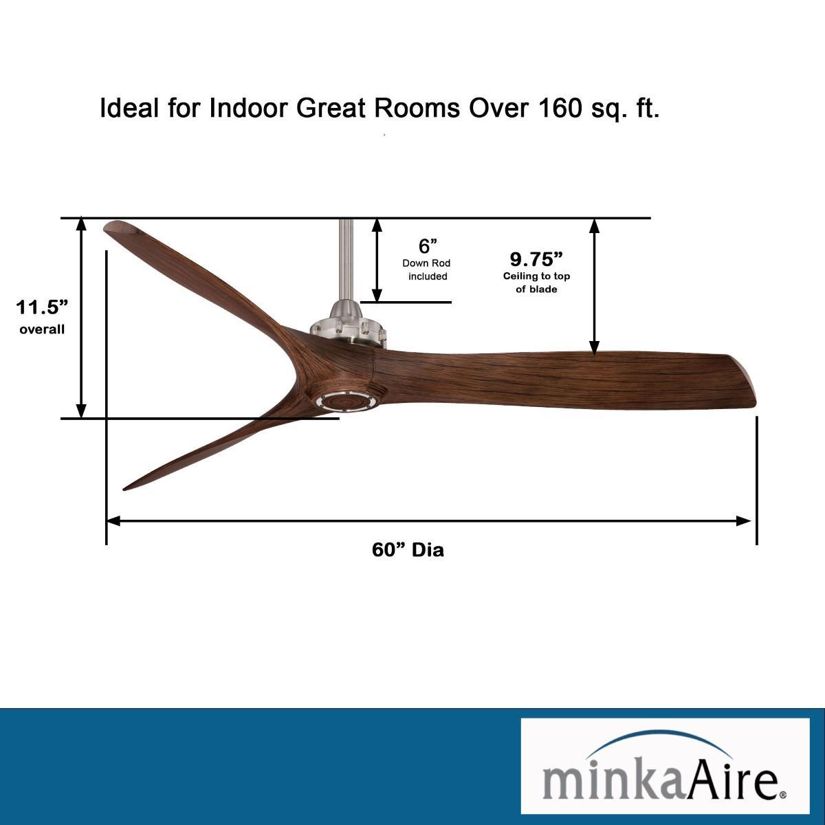 Aviation 60" Brushed Nickel and Medium Maple Indoor Ceiling Fan with Remote - Bees Lighting