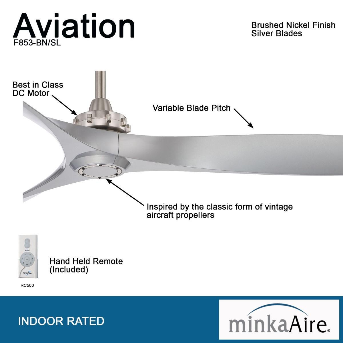 Aviation 60" Brushed Nickel and Silver Indoor Ceiling Fan with Remote - Bees Lighting