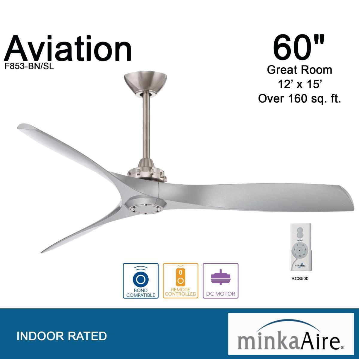 Aviation 60" Brushed Nickel and Silver Indoor Ceiling Fan with Remote - Bees Lighting