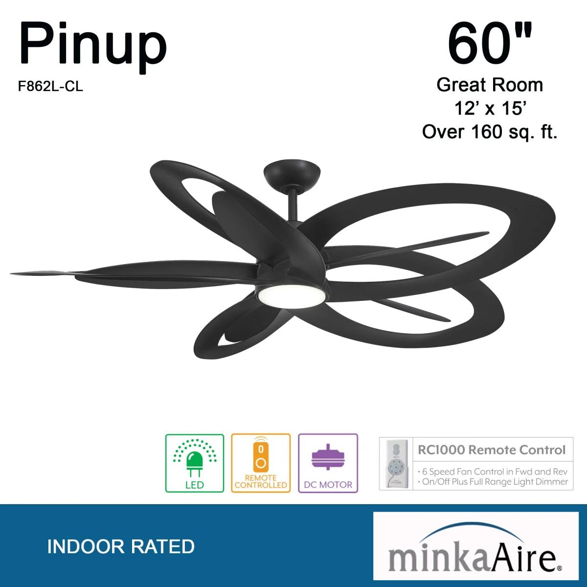 Pinup LED 60" Black Coal Unique Ceiling Fan with Remote - Bees Lighting
