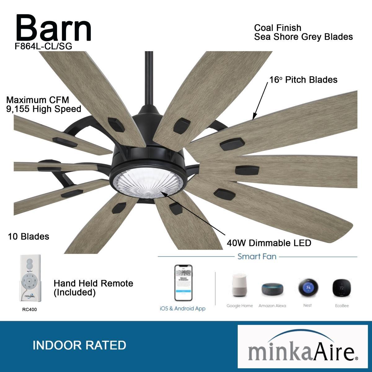 Barn LED 65" Smart Ceiling Fan with Remote, Coal - Bees Lighting