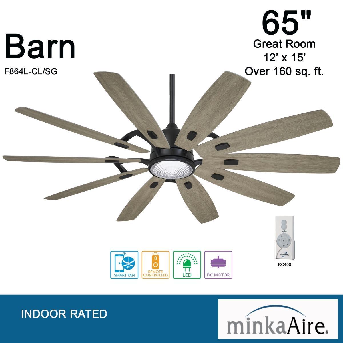 Barn LED 65" Smart Ceiling Fan with Remote, Coal - Bees Lighting