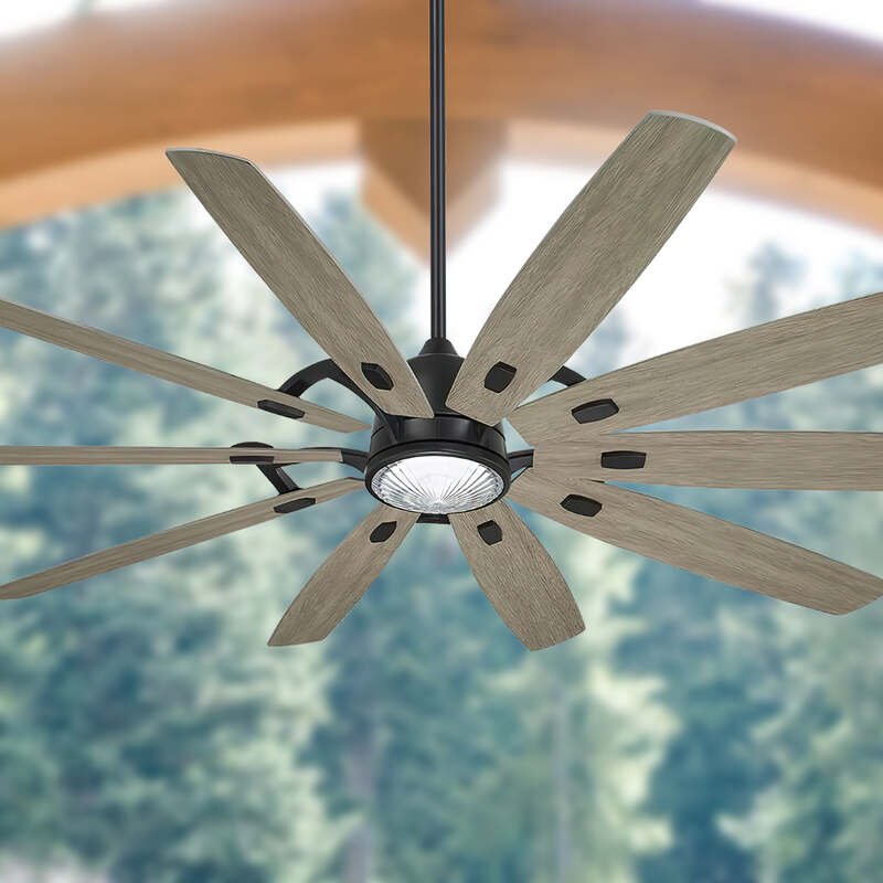Barn H20 84" LED Outdoor Smart Ceiling Fan with Remote, Black Coal - Bees Lighting
