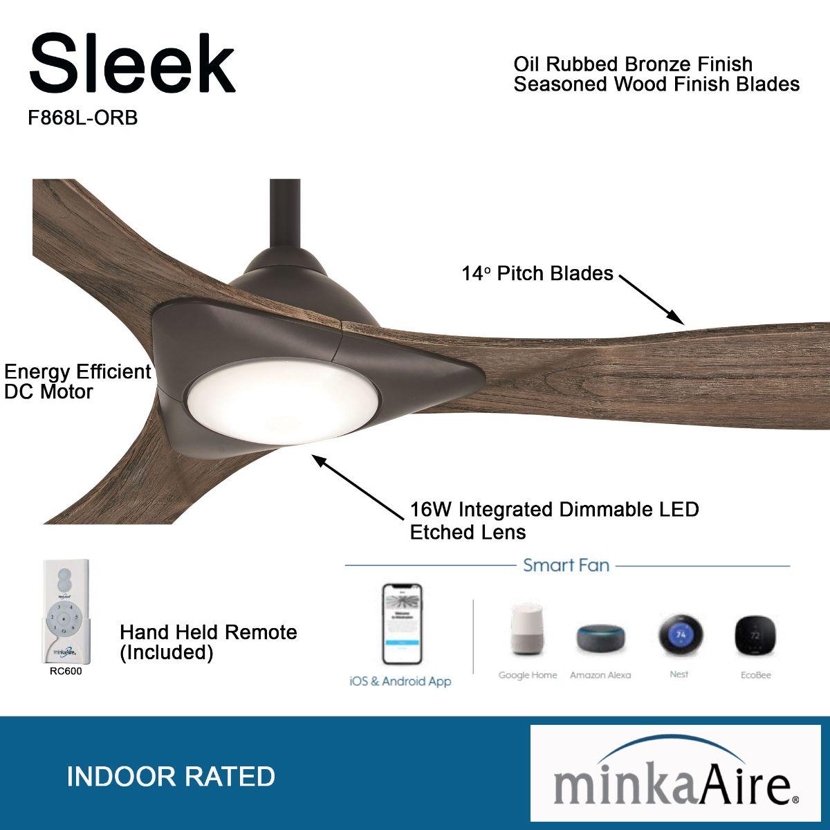 Sleek LED 60" Smart Ceiling Fan with Remote, Oil Rubbed Bronze - Bees Lighting