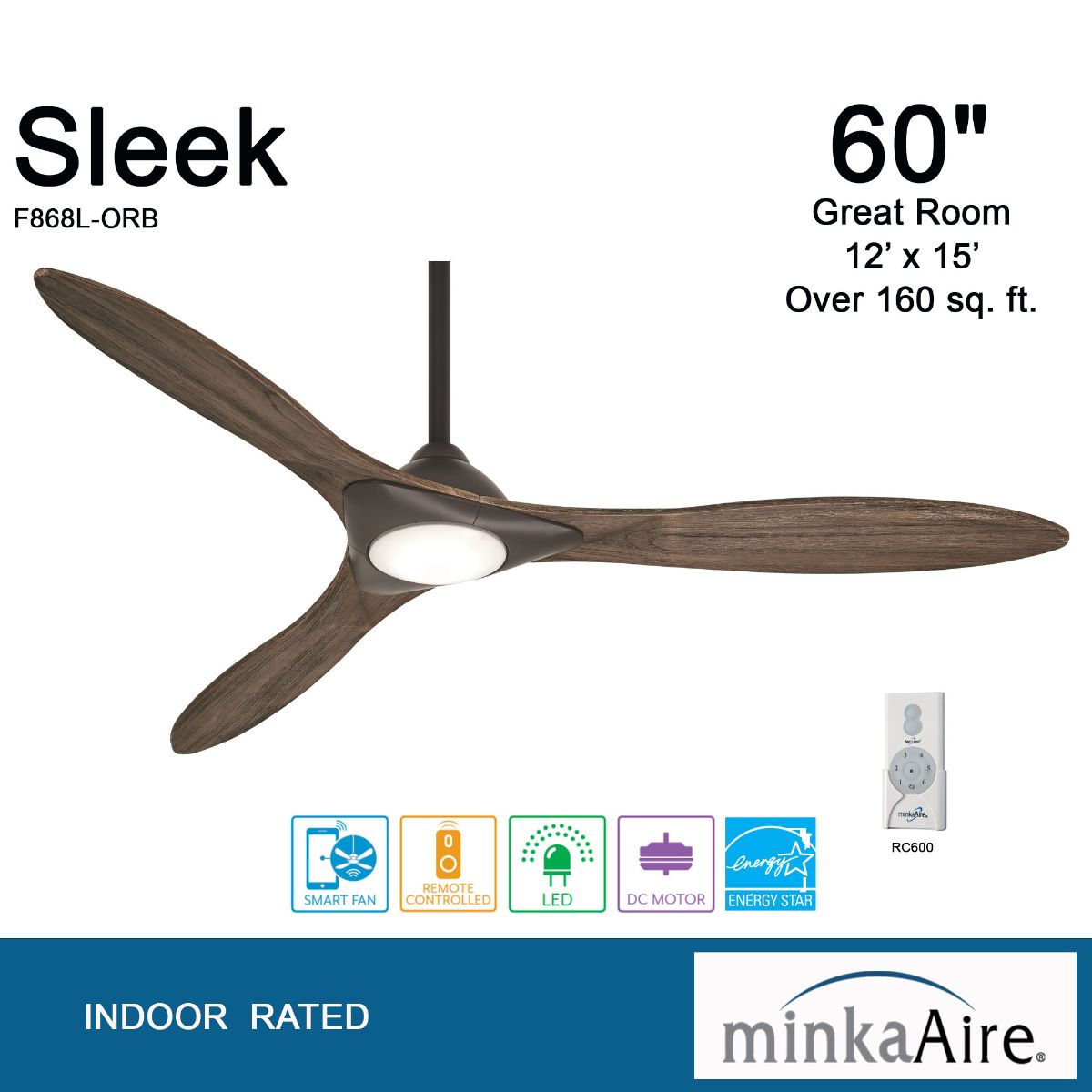 Sleek LED 60" Smart Ceiling Fan with Remote, Oil Rubbed Bronze - Bees Lighting