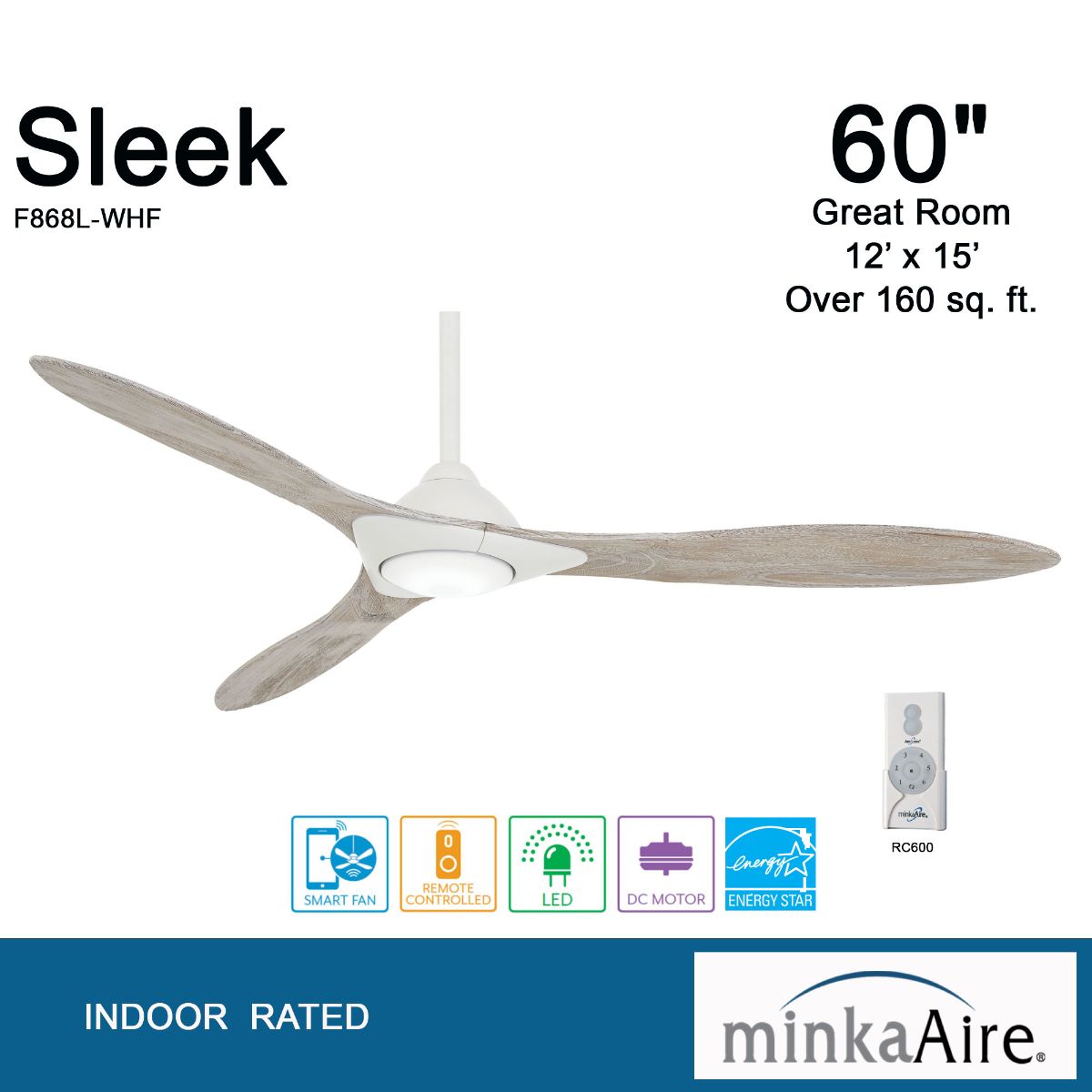 Sleek LED 60" Smart Ceiling Fan with Remote, Flat White - Bees Lighting