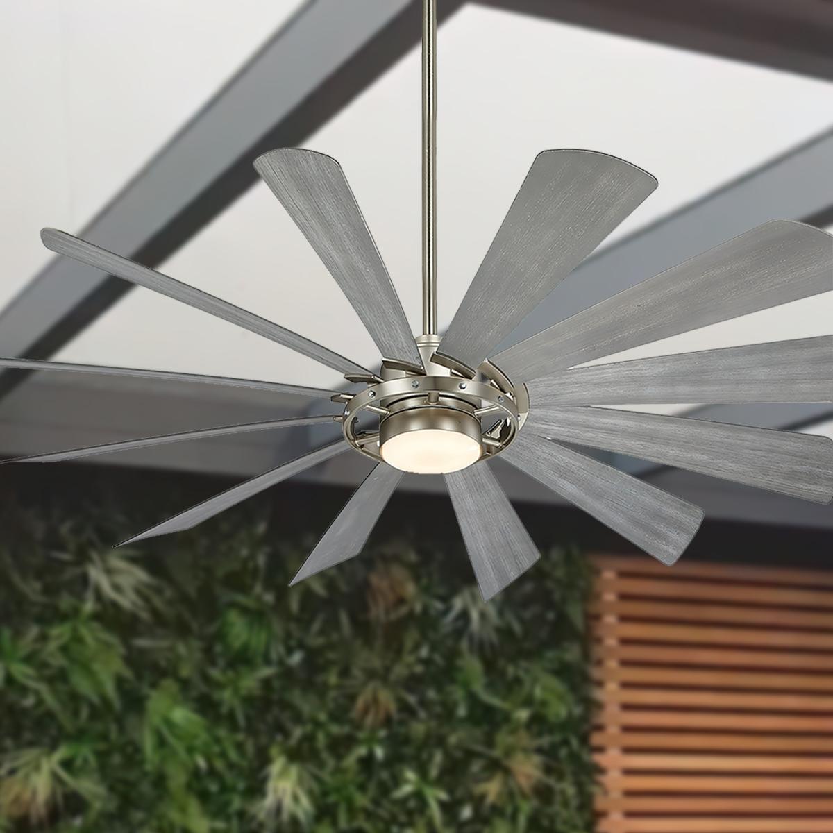 Windmolen LED 65" Wet Rated Smart Ceiling Fan, Brushed Steel - Bees Lighting