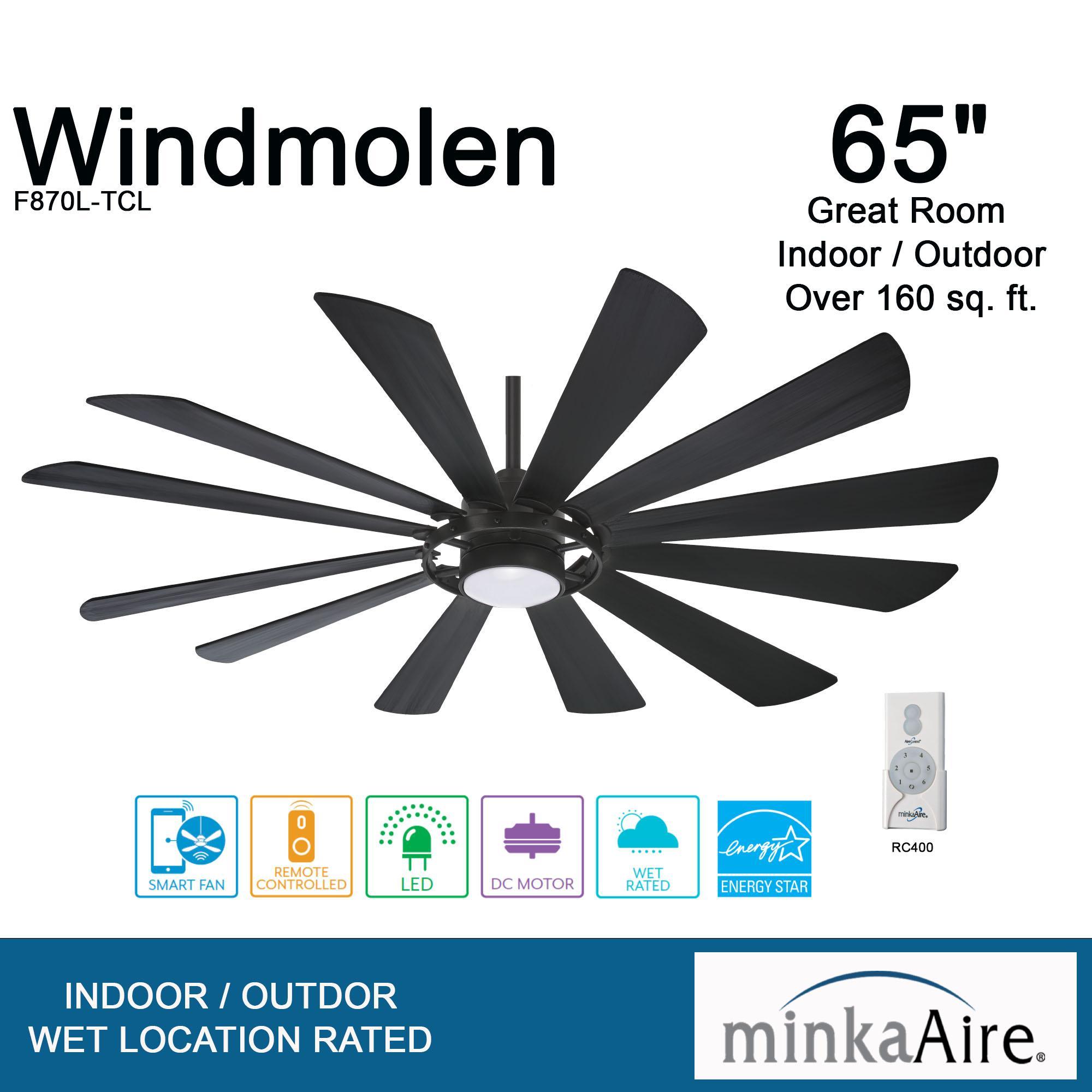 Windmolen LED 65" Wet Rated Smart Ceiling Fan, Textured Coal - Bees Lighting