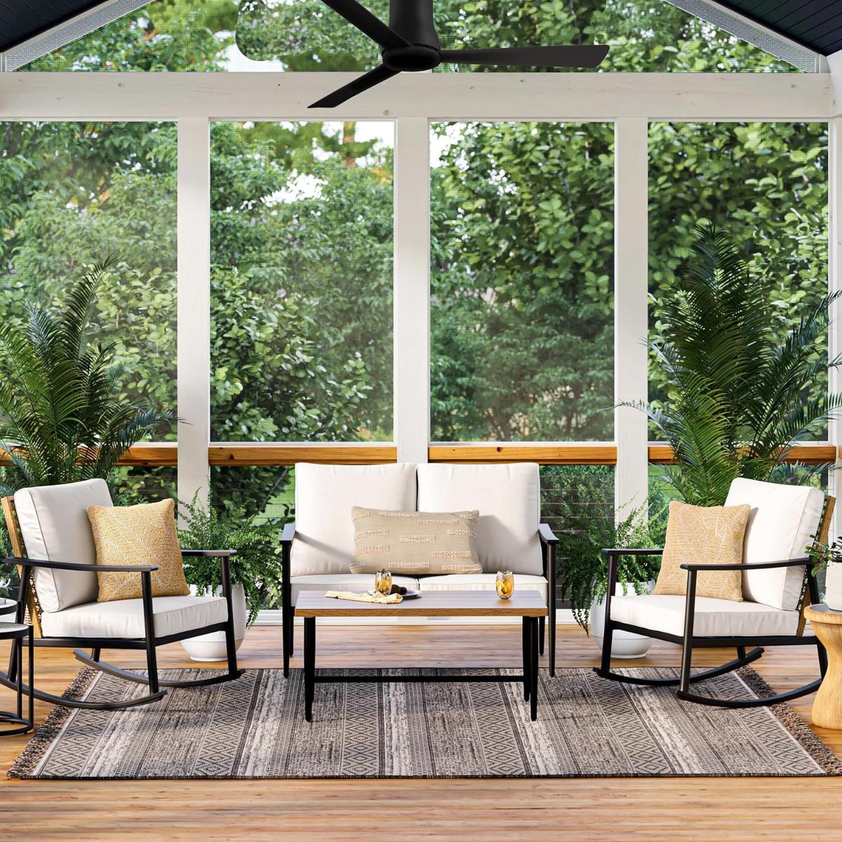 Simple Flush 52" Black Coal Outdoor Ceiling Fan with Remote - Bees Lighting
