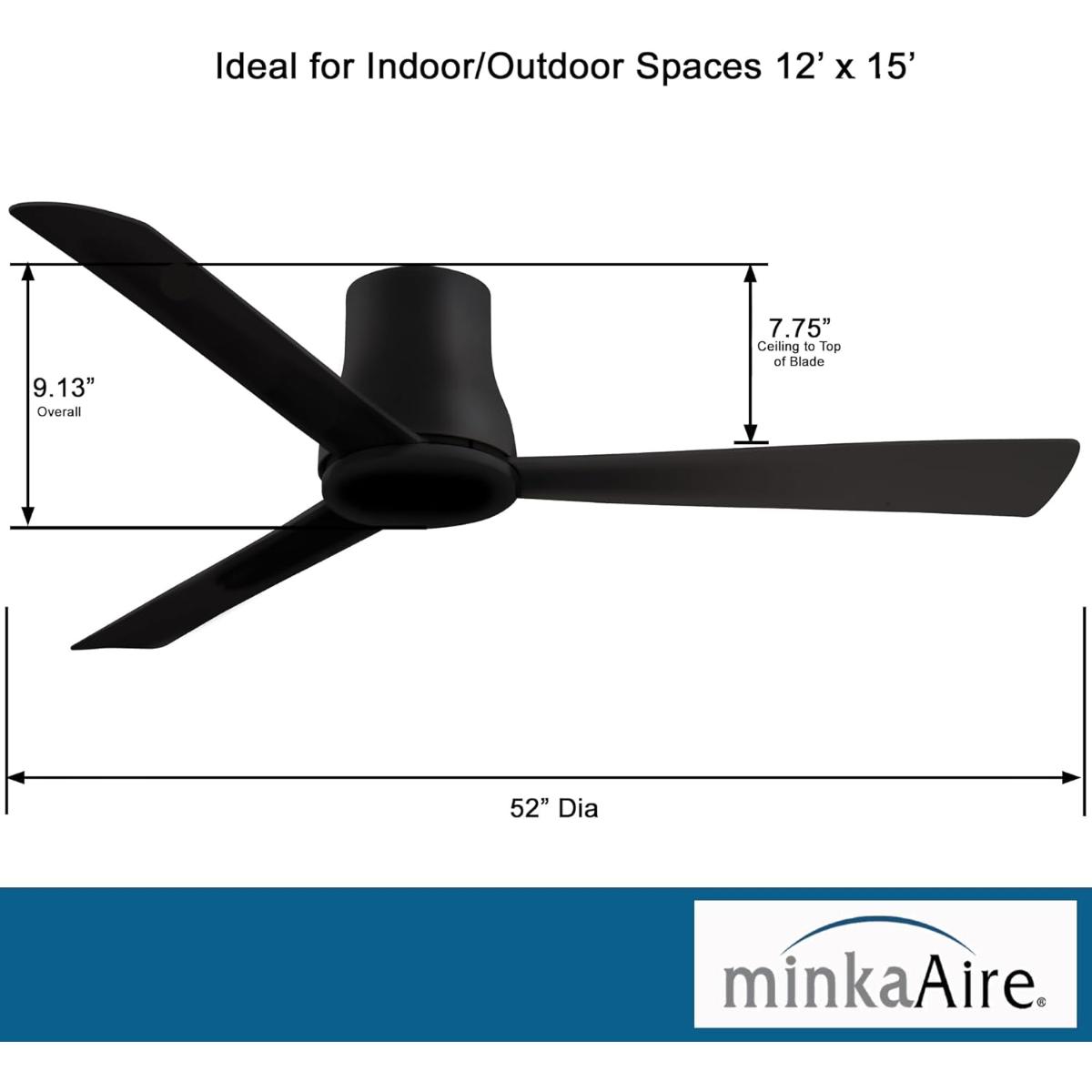 Simple Flush 52" Black Coal Outdoor Ceiling Fan with Remote - Bees Lighting