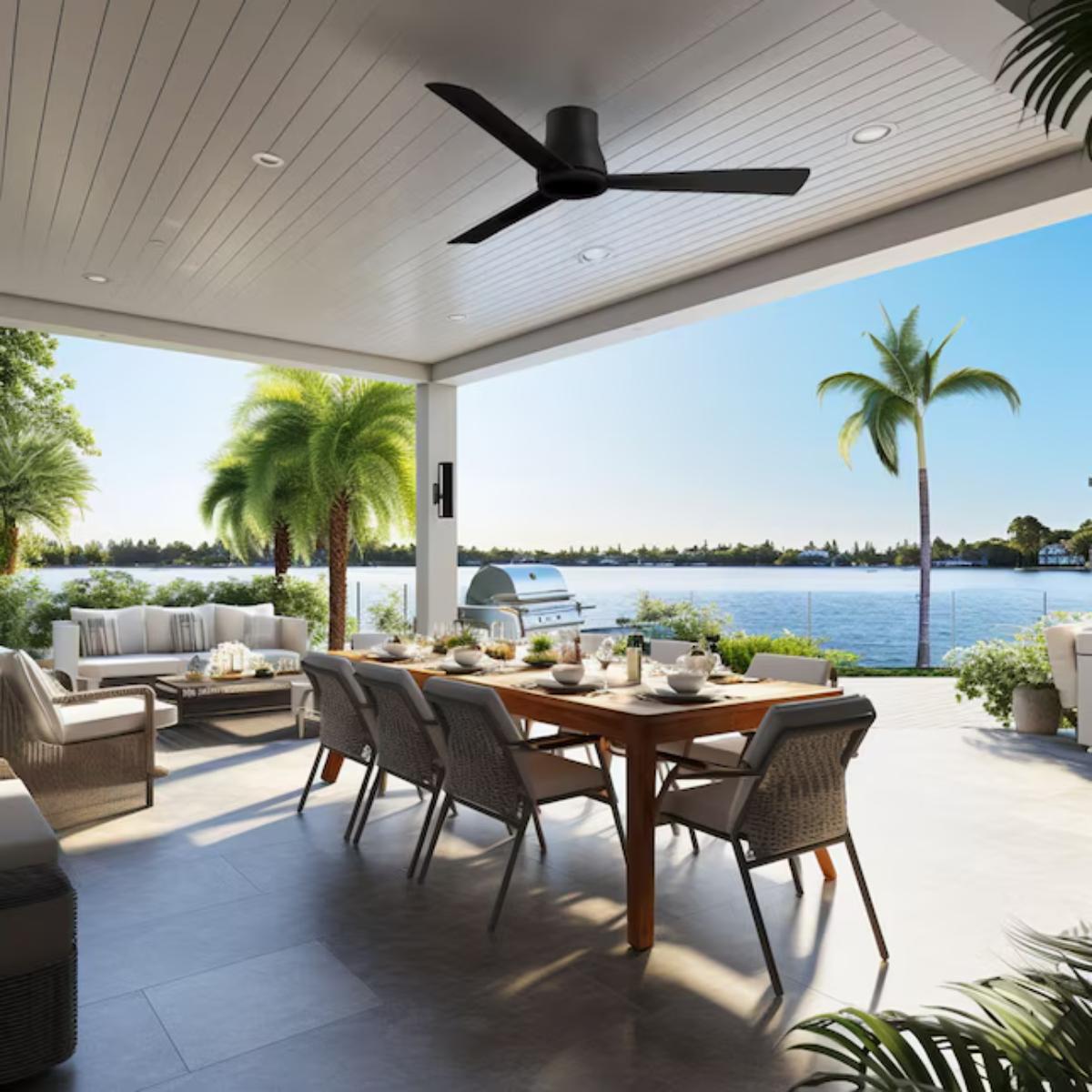 Simple Flush 52" Black Coal Outdoor Ceiling Fan with Remote - Bees Lighting