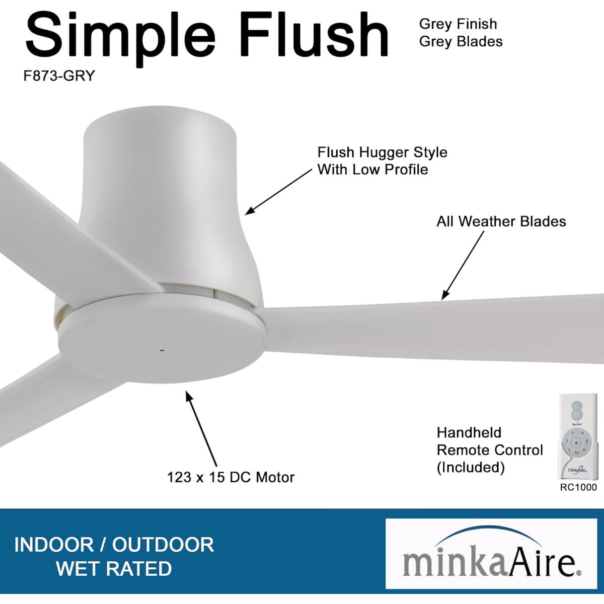 Simple Flush 52" Gray Outdoor Ceiling Fan with Remote - Bees Lighting