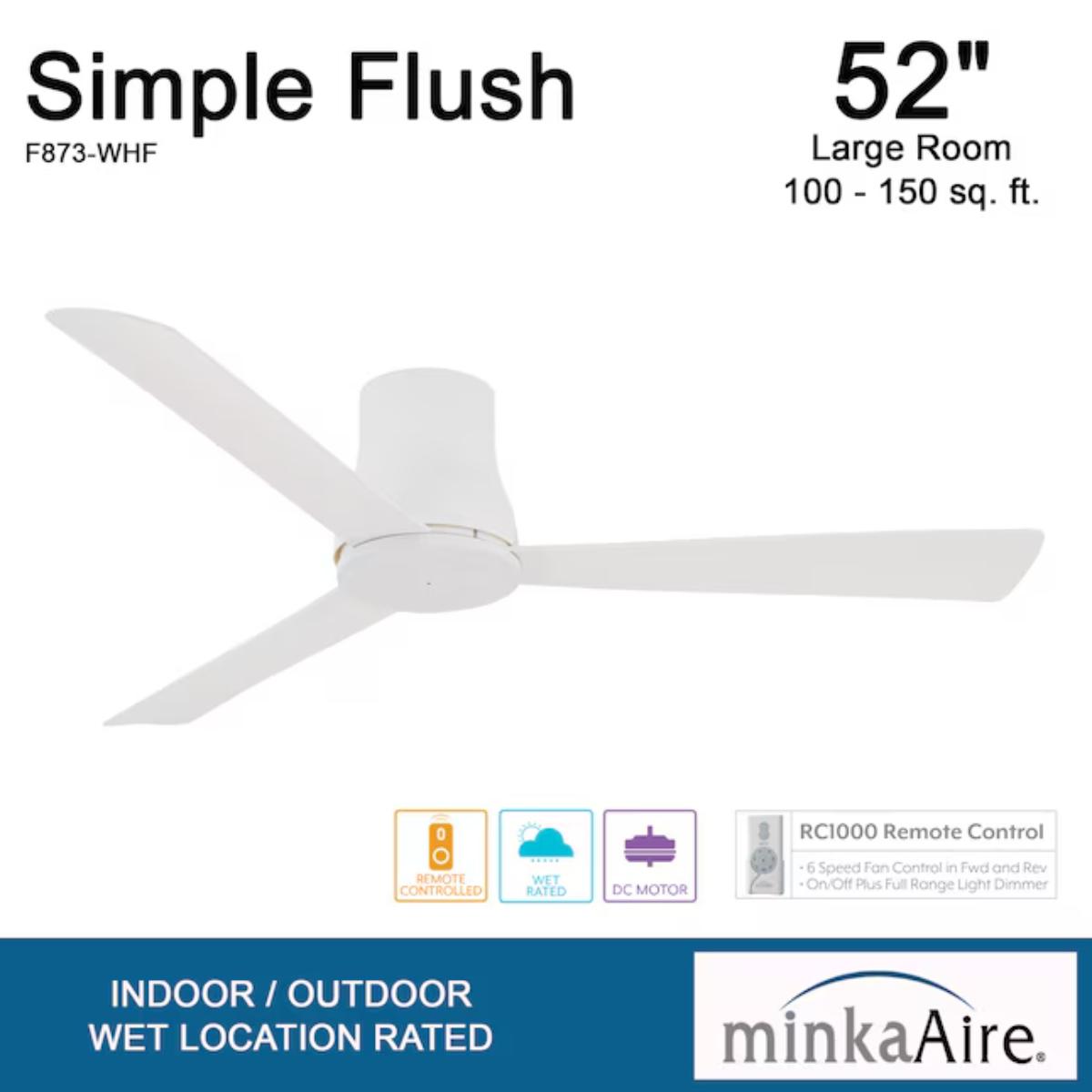 Simple Flush 52" White Outdoor Ceiling Fan with Remote