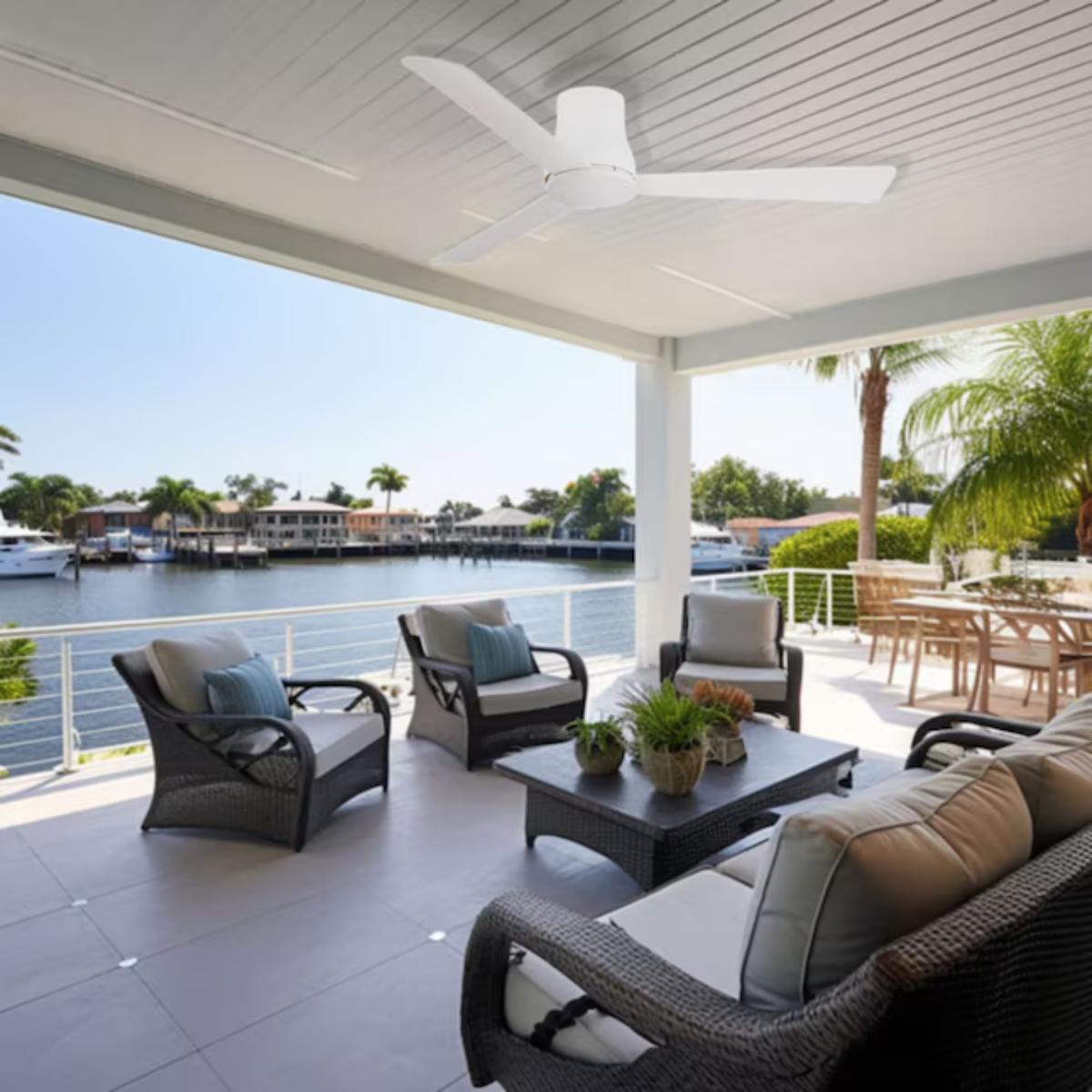 Simple Flush 52" White Outdoor Ceiling Fan with Remote