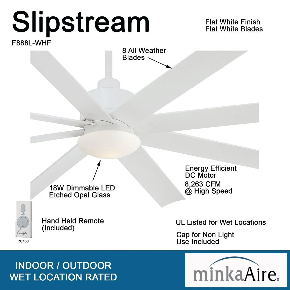 Slipstream LED 65" Large Outdoor Ceiling Fan, Flat White - Bees Lighting