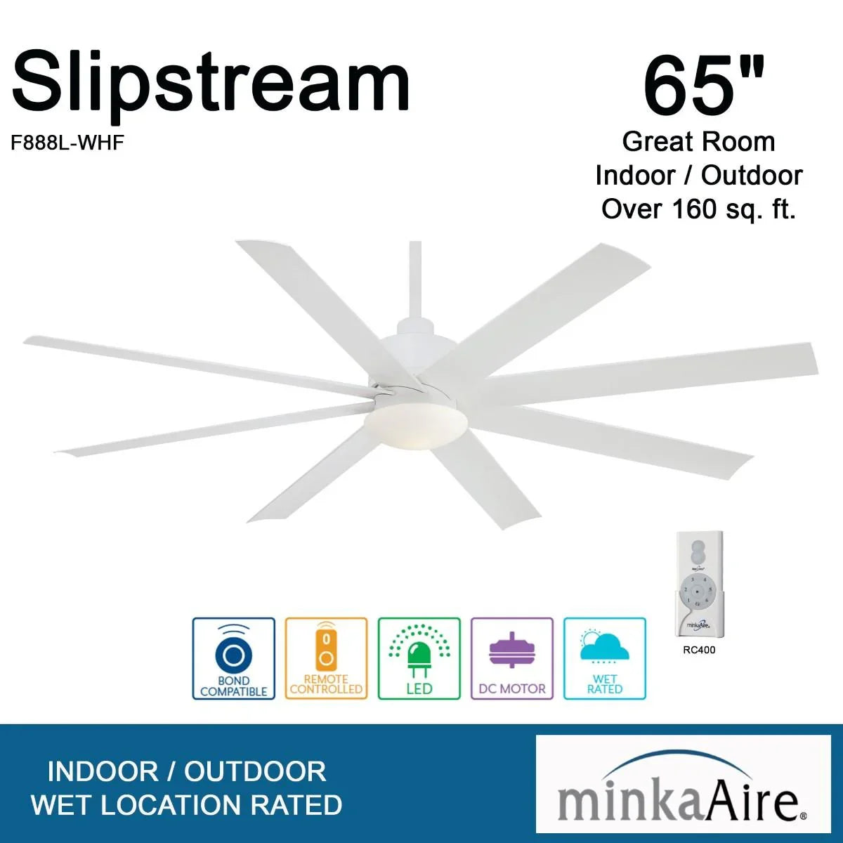 Slipstream LED 65" Large Outdoor Ceiling Fan, Flat White - Bees Lighting