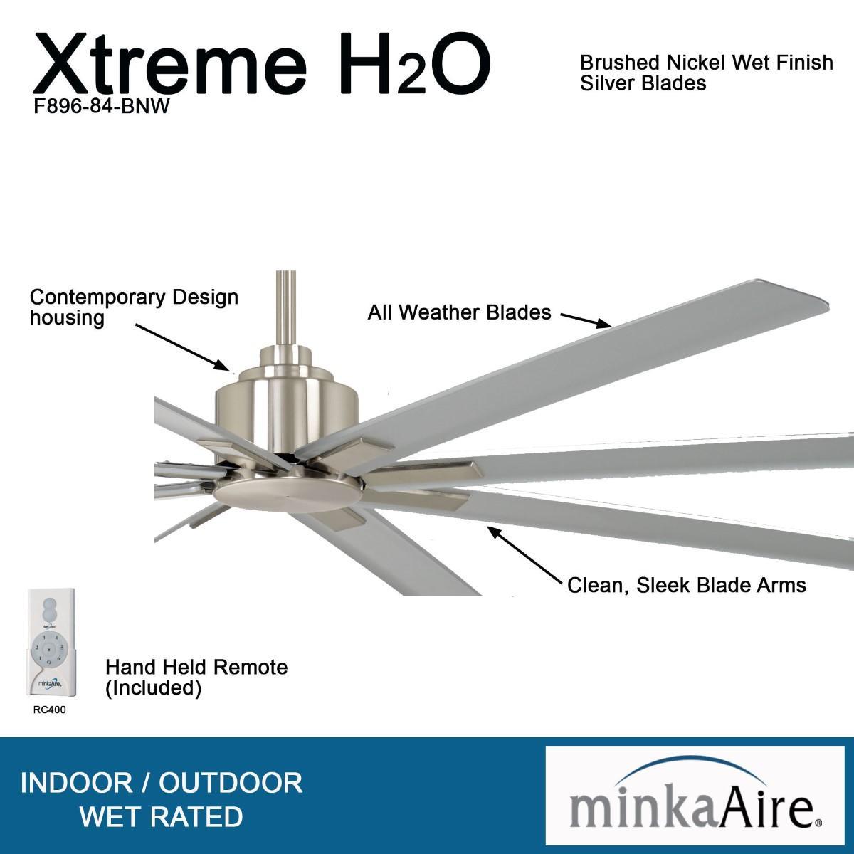 Xtreme H2O 84" Large Windmill Outdoor Ceiling Fan with Remote, Brushed Nickel - Bees Lighting