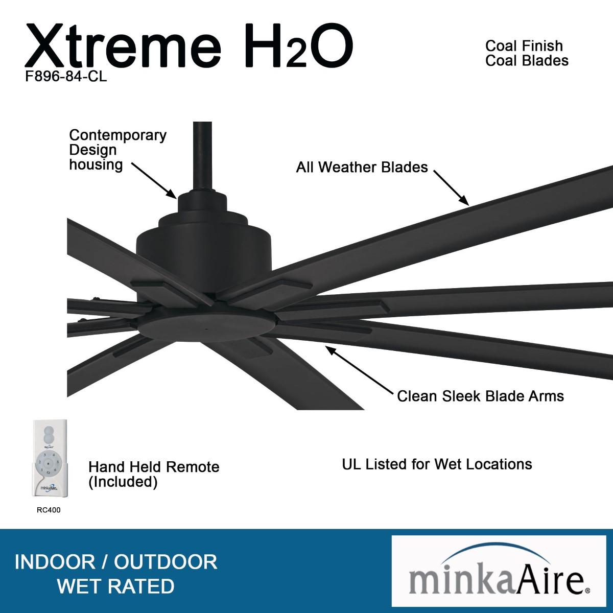 Xtreme H2O 84" Large Windmill Outdoor Ceiling Fan with Remote, Black Coal - Bees Lighting