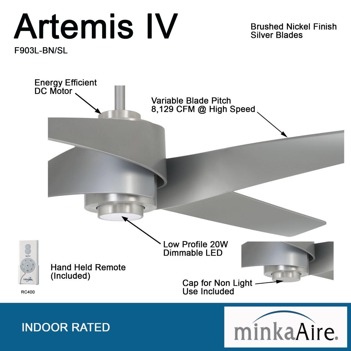 Artemis IV LED 64'' Nickel and Silver Ceiling Fan with Remote - Bees Lighting
