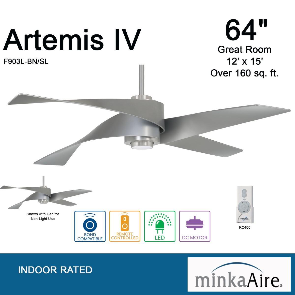 Artemis IV LED 64'' Nickel and Silver Ceiling Fan with Remote - Bees Lighting