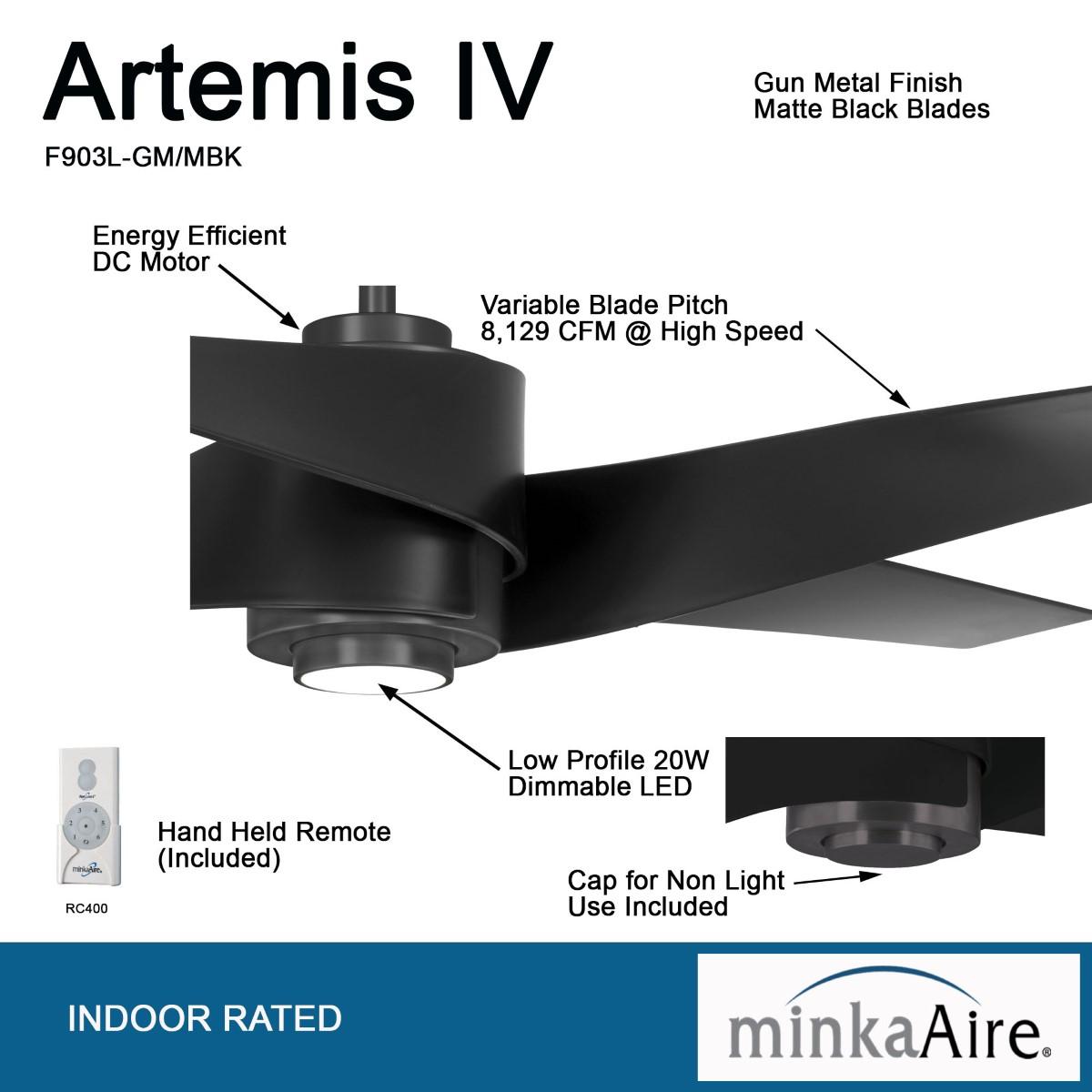 Artemis IV LED 64'' Gun Metal & Black Ceiling Fan with Remote - Bees Lighting