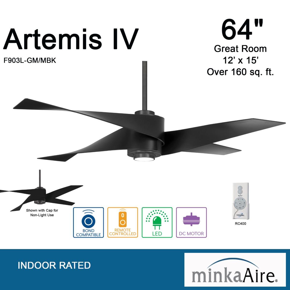 Artemis IV LED 64'' Gun Metal & Black Ceiling Fan with Remote - Bees Lighting