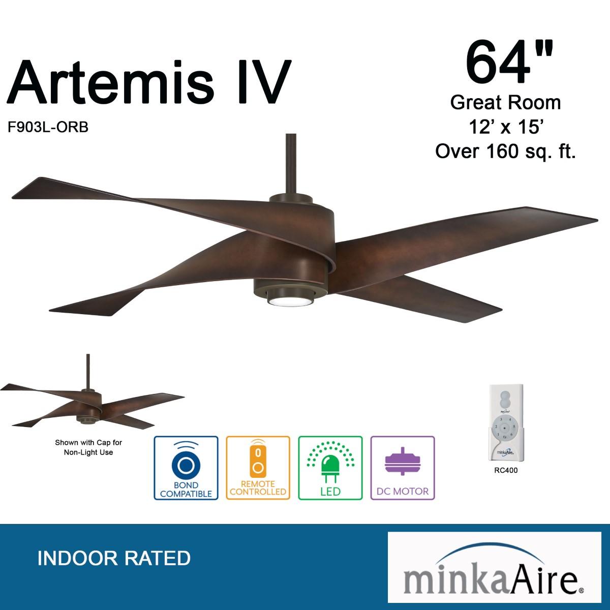 Artemis IV LED 64'' Bronze & Tobacco Ceiling Fan with Remote - Bees Lighting