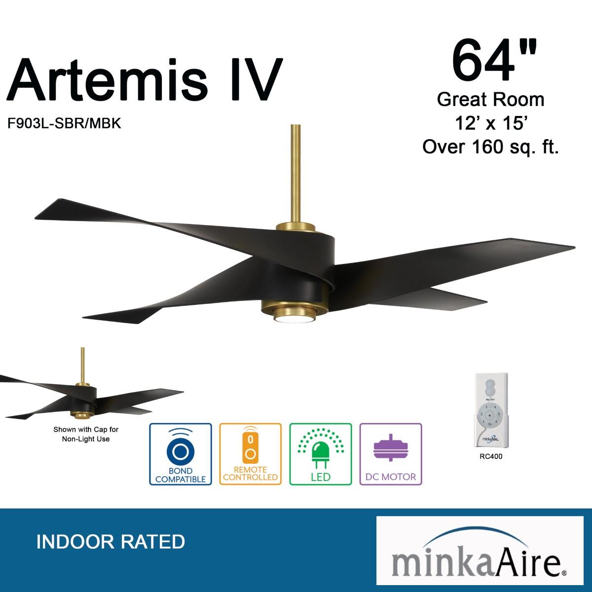 Artemis IV LED 64'' Brass and Black Ceiling Fan with Remote - Bees Lighting