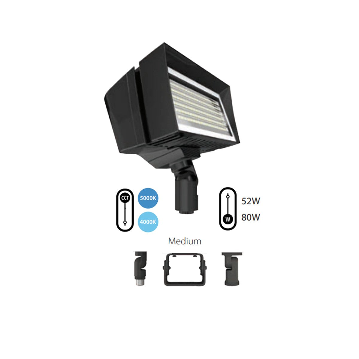 LED Flood Light, 52/80W, 10800 Lumens, 4000K/5000K, 120-277V, Knuckle Mount, White - Bees Lighting