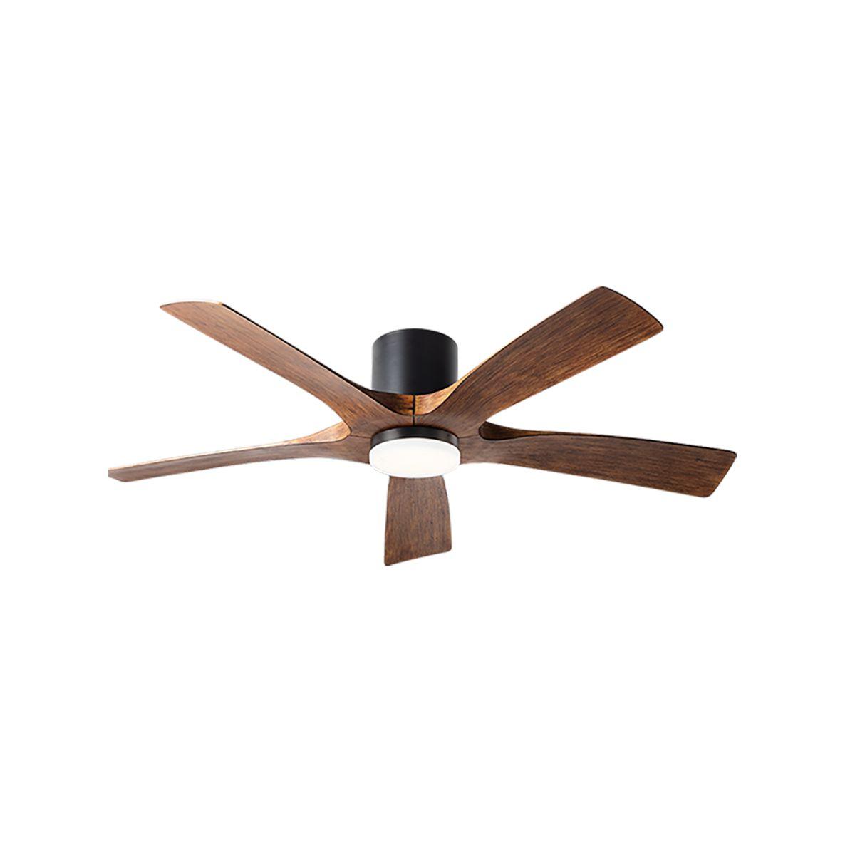 Aviator 54 Inch Black and Koa 5-Blade Flush Mount Outdoor Smart Ceiling Fan - Bees Lighting