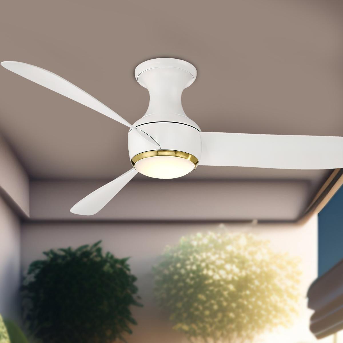 Corona 52 Inch White and Brass 3000K LED Smart Hugger Ceiling Fan - Bees Lighting