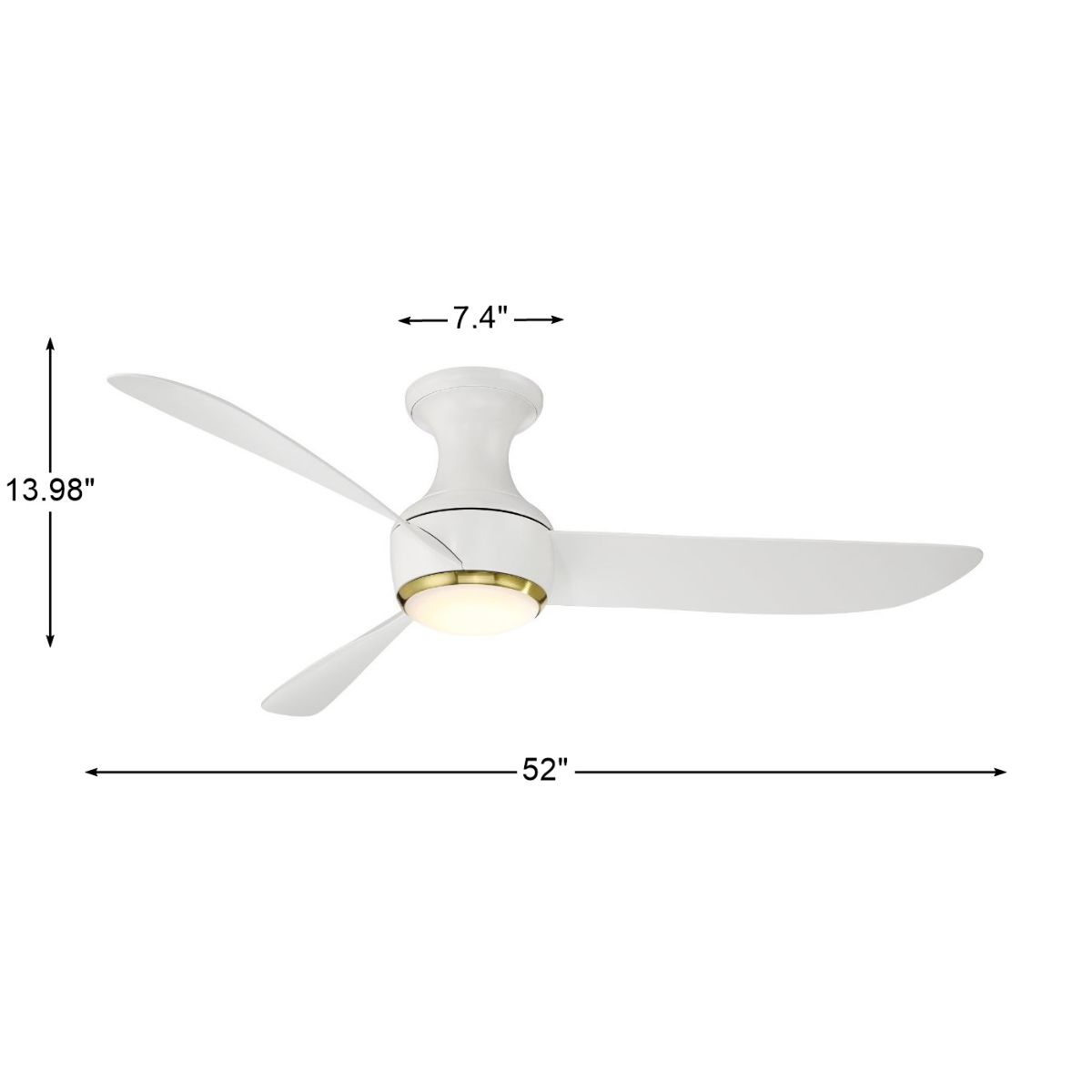 Corona 52 Inch White and Brass 3000K LED Smart Hugger Ceiling Fan - Bees Lighting