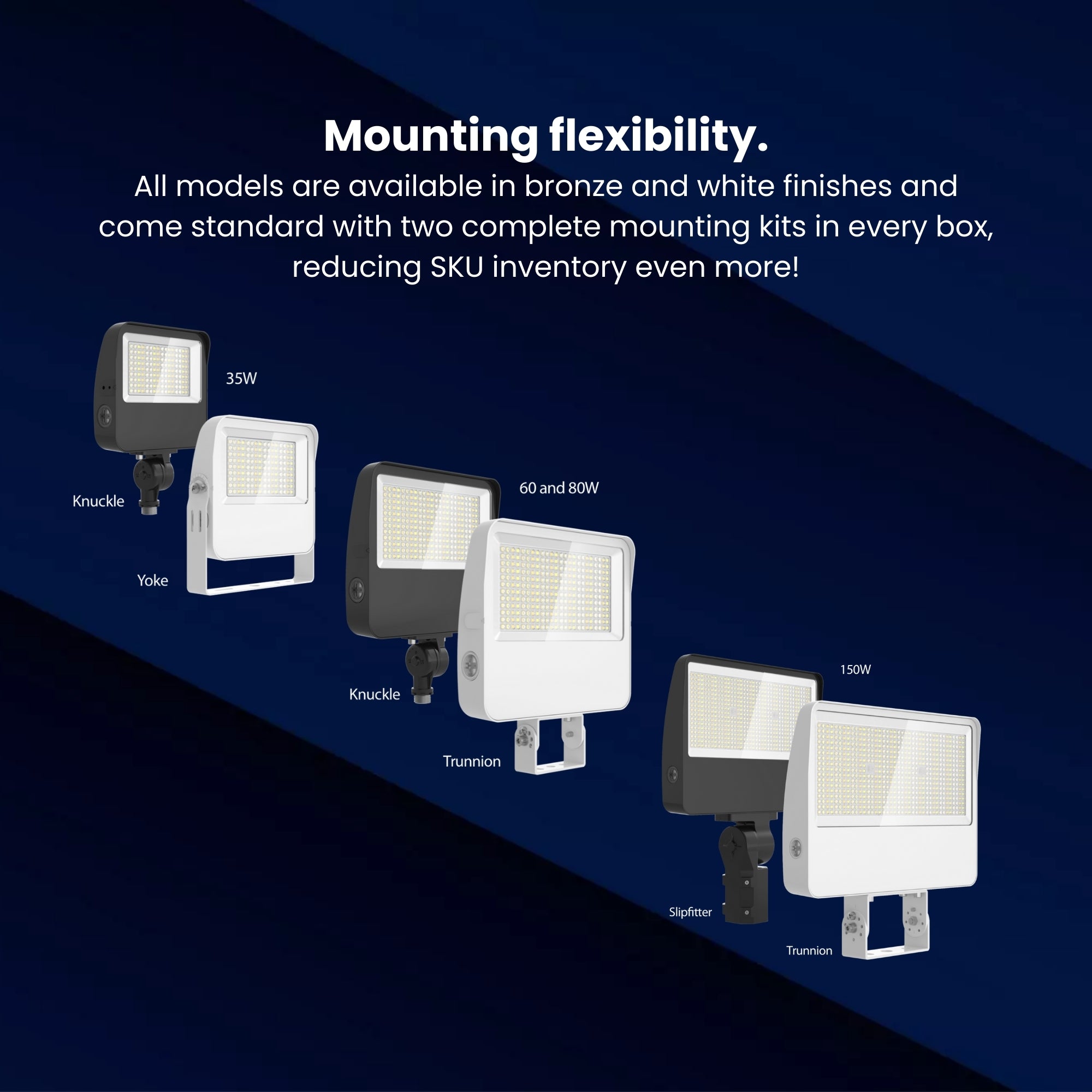 LED Flood Light, 35W, 5000lm, 30K/40K/50K, Knuckle|Yoke, 120-277V, White