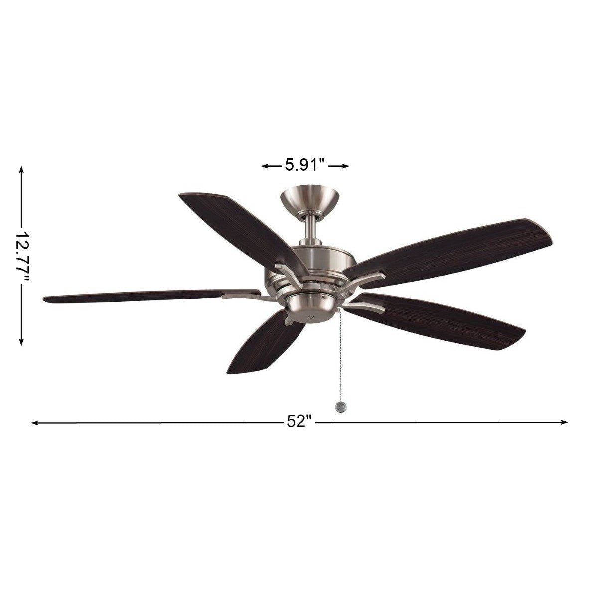 Aire Deluxe 52 Inch Brushed Nickel Ceiling Fan with Pull Chain - Bees Lighting