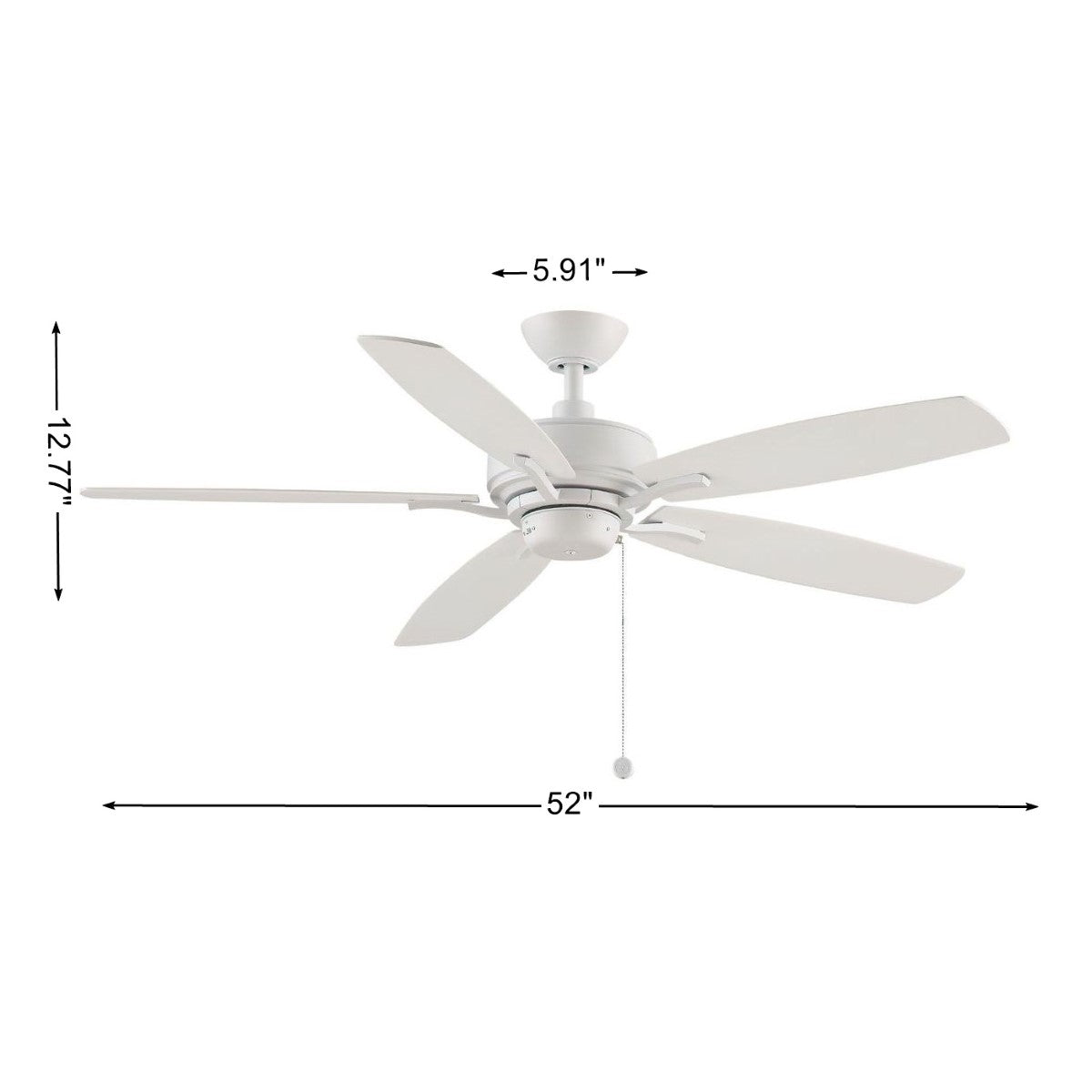 Aire Deluxe 52 Inch Matte White Ceiling Fan with Pull Chain - Bees Lighting