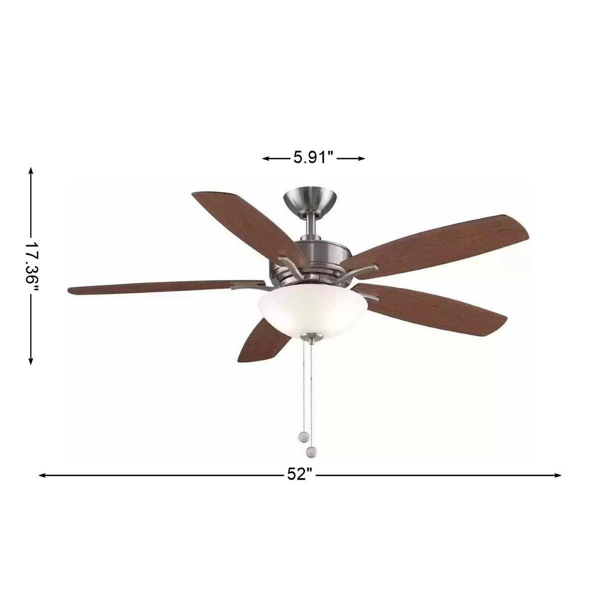 Aire Deluxe 52 Inch Brushed Nickel Ceiling Fan with Light Kit and Pull Chain - Bees Lighting
