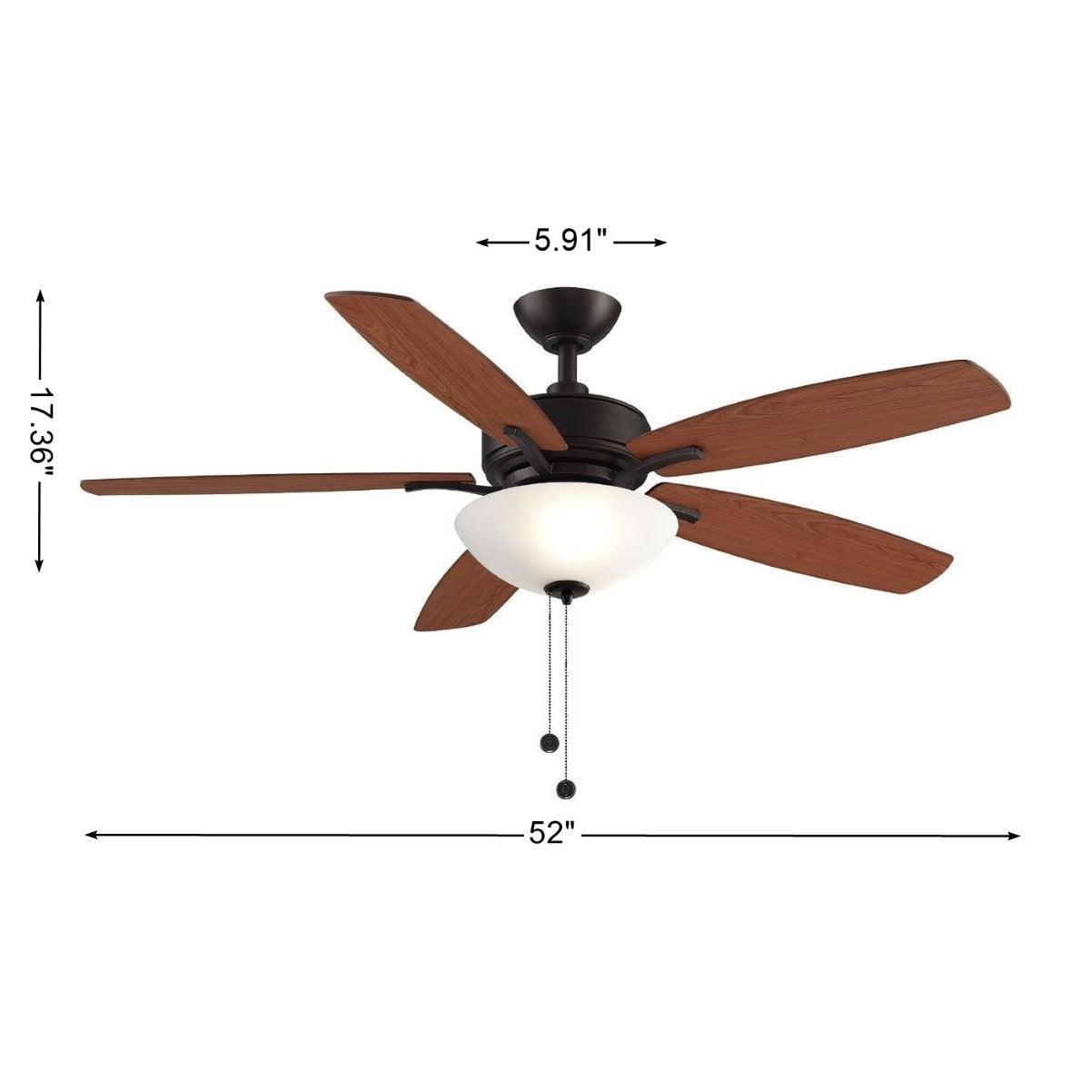 Aire Deluxe 52 Inch Dark Bronze Ceiling Fan with Light Kit and Pull Chain - Bees Lighting