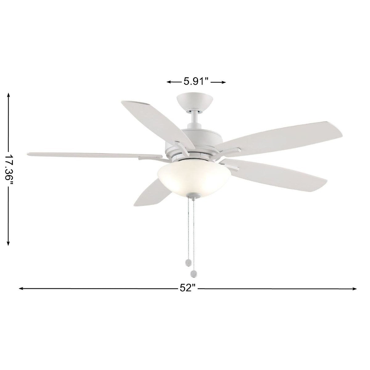 Aire Deluxe 52 Inch Matte White Ceiling Fan with Light Kit and Pull Chain - Bees Lighting